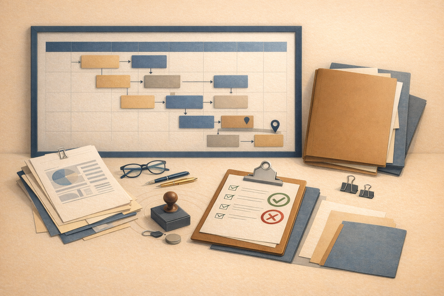 Editorial briefing graphic representing structured firm planning and product thinking.